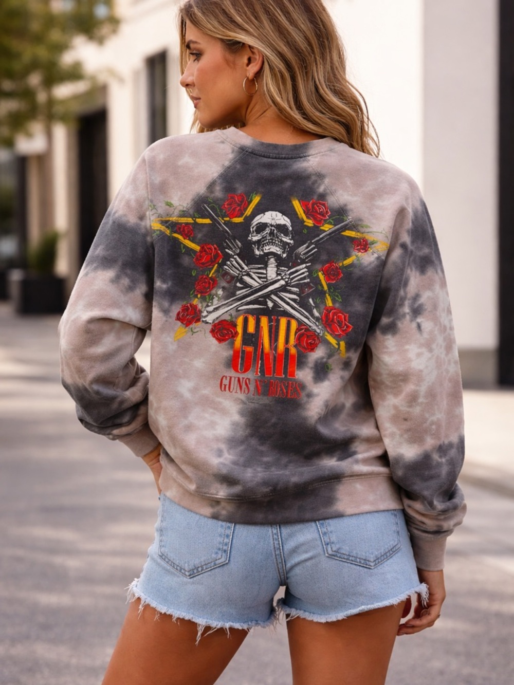 GNR Tie-Dye Graphic Pullover Sweatshirt - Black/Cream